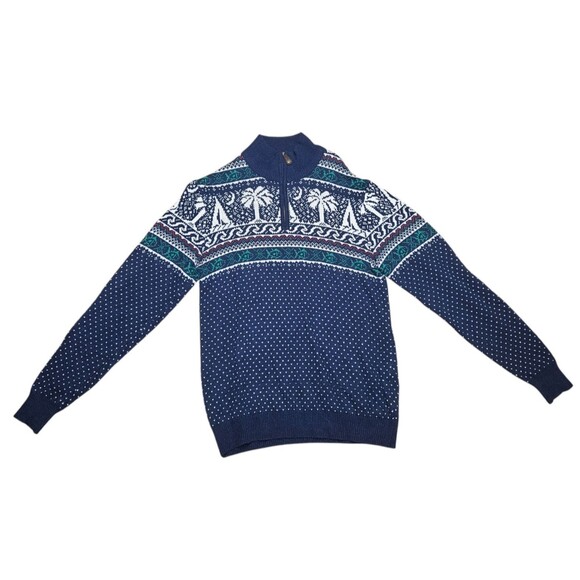 Southern Tide Quarter Zip Sweater S Blue Fair Isle Nautical Holiday Wool Alpaca - Picture 4 of 11